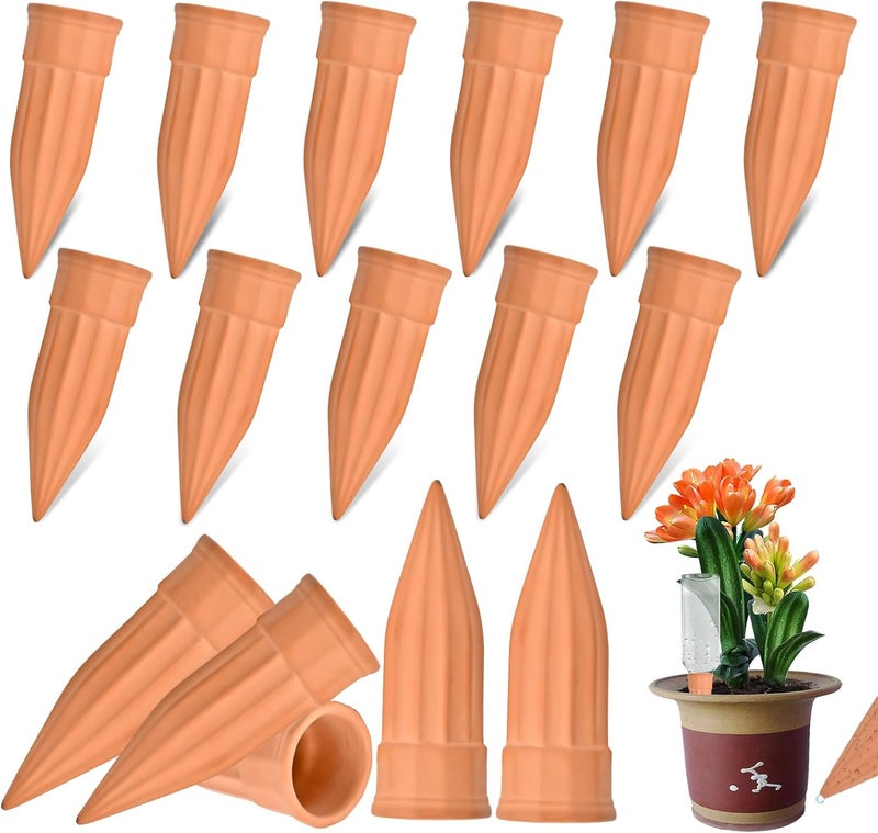 Lsed 16 Pack Terracotta Plant Waterers - Self Watering Spikes and Watering Stakes for Automatic Watering, Slow Release Watering Devices for Vacation Plant Watering, Ideal for Indoor & Outdoor Plants - Image 1